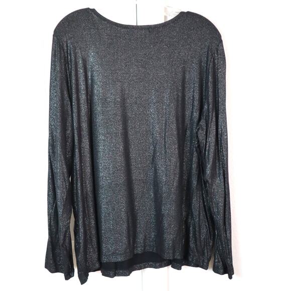 NWT Lauren Ralph Lauren Black Glitter Blouse Metallic Evening Party Plus 2X - Picture 4 of 6